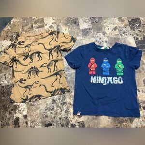 H&M X Lego Blue and Tan Kids T-Shirts with Dinosaur and Ninjago Designs 4-6 year